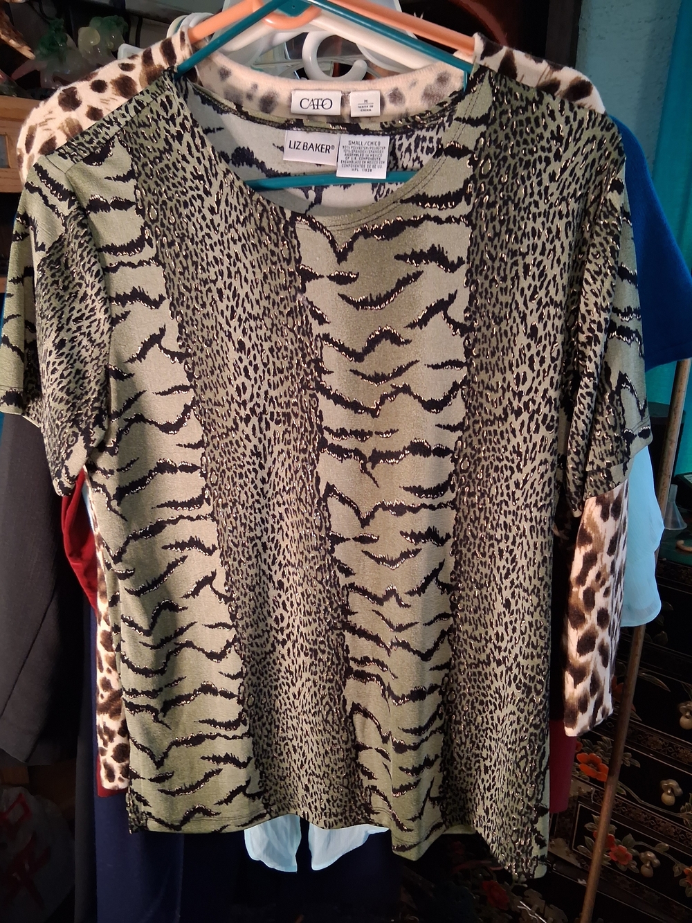Liz Baker Olive Green Animal Print Kids Top